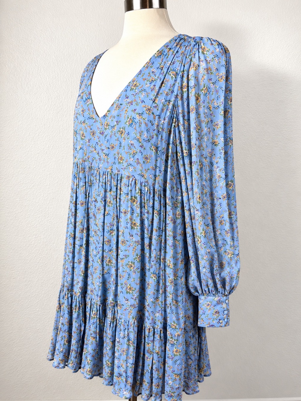 Sézane Aurena Dress Vintage Blue Praire FR 46/US 14 Floral Mini Romantic Boho - Picture 7 of 16